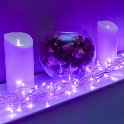 240 Led Purple Multi-Function Christmas String Lights With Clear Cable