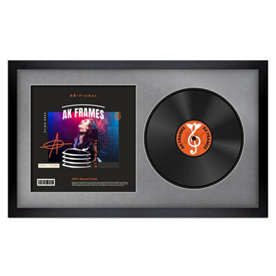 "30X17"" Matte Black Modern Vinyl Record Frame With Mid Grey Mount For 12 Inch Lp Album Cover & Disc - Ak Frames" - image 1