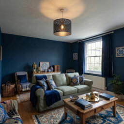 Happy Homewares Midnight Blue Moroccan Metal Pendant Lamp Shade With Floral Decoration - thumbnail 6