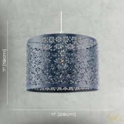 Happy Homewares Midnight Blue Moroccan Metal Pendant Lamp Shade With Floral Decoration - thumbnail 7
