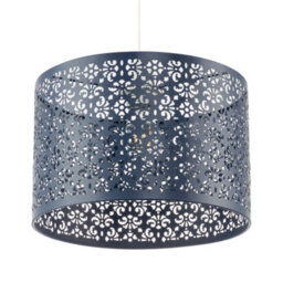 Happy Homewares Midnight Blue Moroccan Metal Pendant Lamp Shade With Floral Decoration - thumbnail 4