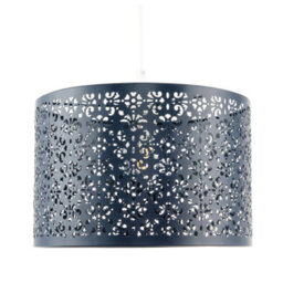 Happy Homewares Midnight Blue Moroccan Metal Pendant Lamp Shade With Floral Decoration - thumbnail 5