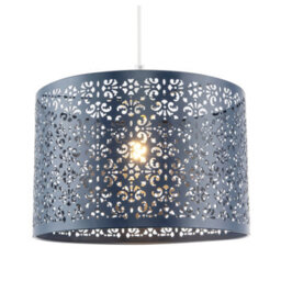 Happy Homewares Midnight Blue Moroccan Metal Pendant Lamp Shade With Floral Decoration - thumbnail 2