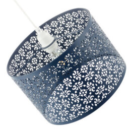 Happy Homewares Midnight Blue Moroccan Metal Pendant Lamp Shade With Floral Decoration - thumbnail 3