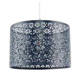 Happy Homewares Midnight Blue Moroccan Metal Pendant Lamp Shade With Floral Decoration - thumbnail 1