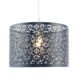 Happy Homewares Midnight Blue Moroccan Metal Pendant Lamp Shade With Floral Decoration - thumbnail 8