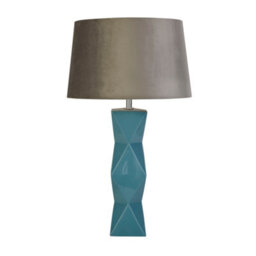 Lighting Collection Textured Teal Ceramic Table Lamp With Neutral Fabric Shade - thumbnail 3