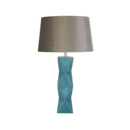 Lighting Collection Textured Teal Ceramic Table Lamp With Neutral Fabric Shade - thumbnail 2