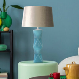 Lighting Collection Textured Teal Ceramic Table Lamp With Neutral Fabric Shade