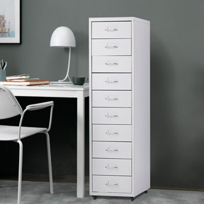 Living And Home 10 Drawers White Vertical Metal Unit Office File Cabinet With Wheels 1095mm - image 1