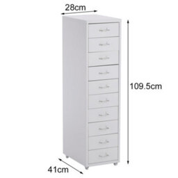 Living And Home 10 Drawers White Vertical Metal Unit Office File Cabinet With Wheels 1095mm - thumbnail 6