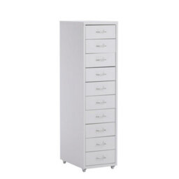 Living And Home 10 Drawers White Vertical Metal Unit Office File Cabinet With Wheels 1095mm - thumbnail 4