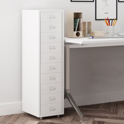 Living And Home 10 Drawers White Vertical Metal Unit Office File Cabinet With Wheels 1095mm - thumbnail 2