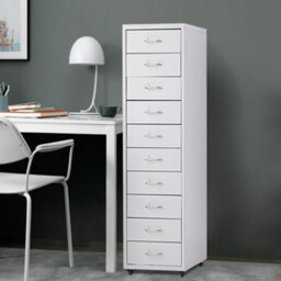 Living And Home 10 Drawers White Vertical Metal Unit Office File Cabinet With Wheels 1095mm - thumbnail 1
