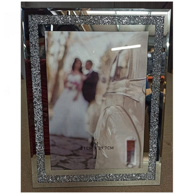 DEENZ Crushed Crystal Photo Frame Jewel Mirror Silver Diamante Picture Frame A4 - image 1