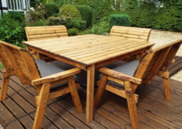 Charles Taylor Trading Charles Taylor 8 Seater Wooden Square Table & 4 X Garden Benches Parasol Grey - thumbnail 2