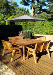 Charles Taylor Trading Charles Taylor 8 Seater Wooden Square Table & 4 X Garden Benches Parasol Grey - thumbnail 1
