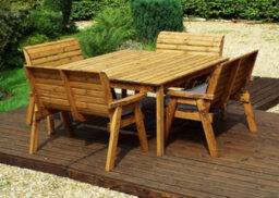 Charles Taylor Trading Charles Taylor 8 Seater Wooden Square Table & 4 X Garden Benches Parasol Grey - thumbnail 3