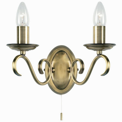 Dimmable Led Twin Wall Light Antique Brass Vintage 2X Bulb Lounge Lamp Lighting - image 1