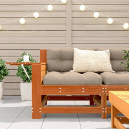Berkfield Garden Armrest Sofa With Side Table Wax Brown Solid Wood Pine - thumbnail 3