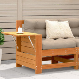 Berkfield Garden Armrest Sofa With Side Table Wax Brown Solid Wood Pine - thumbnail 1