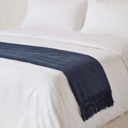 Homescapes Kashi Navy Cotton Throw With Tassels 225 X 360 Cm - thumbnail 3