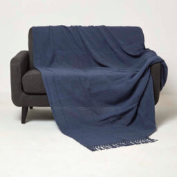 Homescapes Kashi Navy Cotton Throw With Tassels 225 X 360 Cm