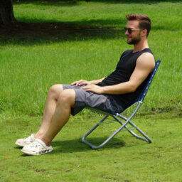 Gr8 Garden Adult Blue Folding Beach Chair Portable Metal Garden Patio Fishing Camping Seat - thumbnail 3