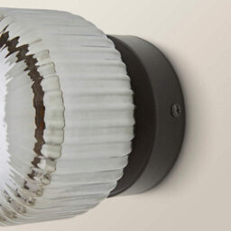 Valuelights Calpe Pair Of Matte Black Flush Wall Lights With Ribbed Smoked Shade And Bulbs - thumbnail 4