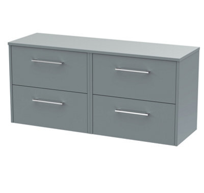 Hudson Reed Juno Wall Hung 4 Soft Close Drawer Vanity Unit With Worktop In Coastal Grey Finish, 1205mm - image 1