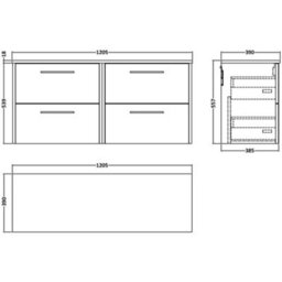 Hudson Reed Juno Wall Hung 4 Soft Close Drawer Vanity Unit With Worktop In Coastal Grey Finish, 1205mm - thumbnail 3