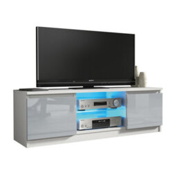 Aura Tv Unit 120Cm White And Grey High Gloss Doors With Led Lighting - Creative Furniture - thumbnail 4