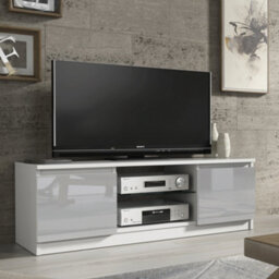 Aura Tv Unit 120Cm White And Grey High Gloss Doors With Led Lighting - Creative Furniture - thumbnail 7