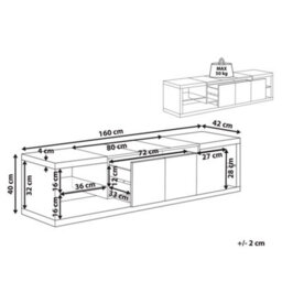 Beliani Home Tv Stand 160 Cm White And Light Wood Veneer With Tempered Glass Top - Fits Up To 70-Inch Tvs - thumbnail 5