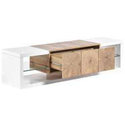 Beliani Home Tv Stand 160 Cm White And Light Wood Veneer With Tempered Glass Top - Fits Up To 70-Inch Tvs - thumbnail 4
