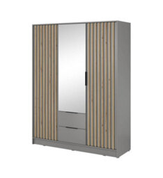 Arte Nelly Contemporary Mirrored Hinged 3 Door Wardrobe Grey 2 Drawers 8 Shelves 1 Rail Lamela Decor (H)2000mm (W)1550mm (D)510mm - thumbnail 2