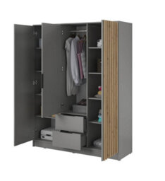 Arte Nelly Contemporary Mirrored Hinged 3 Door Wardrobe Grey 2 Drawers 8 Shelves 1 Rail Lamela Decor (H)2000mm (W)1550mm (D)510mm - thumbnail 3