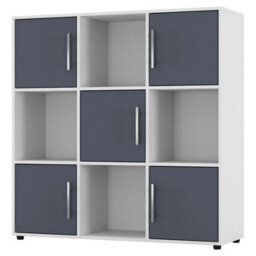 Urbn-Living Urbnliving 91Cm Height 9 Cube Bookcase White Wood Grey Door Metal Handle Display Storage Shelf