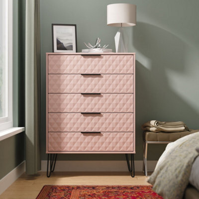 Anzio Matt Kobe Pink 5 Drawer Chest (H)1067mm (W)765mm (D)395mm - image 1