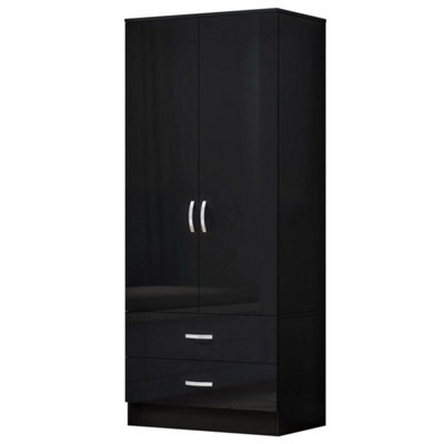 High Gloss Black Door(Matt Black Body) 2 Door 2 Drawer Wooden Wardrobe - image 1