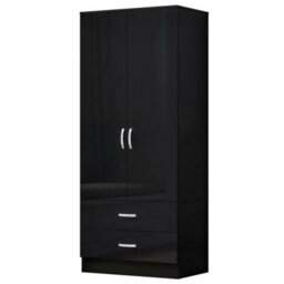 High Gloss Black Door(Matt Black Body) 2 Door 2 Drawer Wooden Wardrobe - thumbnail 1