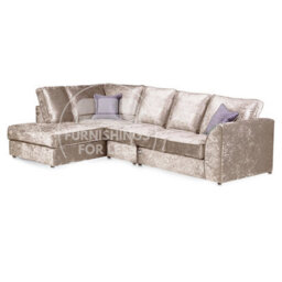 Furnishings For Less UK Crystal Crushed Velvet Fabric 5 Seater L Shaped Corner Sofa  Mink Left Hand Facing - Full Back - thumbnail 1