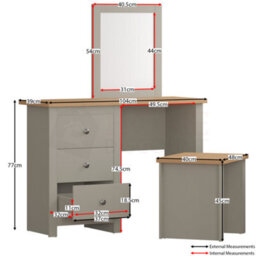 Lassic Vida Designs Arlington Grey 3 Drawer Bedroom Dressing Table Set - thumbnail 2