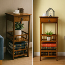 BMBO 3 Tier Wooden Tall Side Table With Drawer - thumbnail 2
