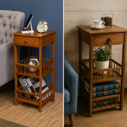 BMBO 3 Tier Wooden Tall Side Table With Drawer - thumbnail 3