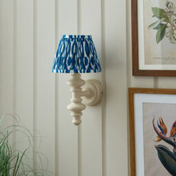 Luminosa Lighting Luminosa Carnaby Satin Almond White Paint Wall Light With Marlin Blue Fabric Ikat Shade 20Cm B22 - thumbnail 3