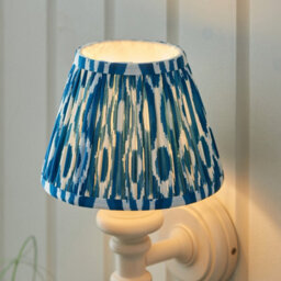 Luminosa Lighting Luminosa Carnaby Satin Almond White Paint Wall Light With Marlin Blue Fabric Ikat Shade 20Cm B22 - thumbnail 4