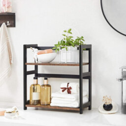 Dual-Level Organizer, Bamboo Frame Storage Solution For Multiple Rooms, Rustic Brown And Black - thumbnail 3