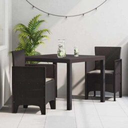Berkfield Garden Dining Set 3 Pcs Brown Polt Rattan - thumbnail 1