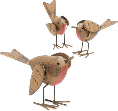 Globrite Set Of 3 Polyresin Robin Garden Ornaments - Weatherproof Outdoor Bird Statues - image 1